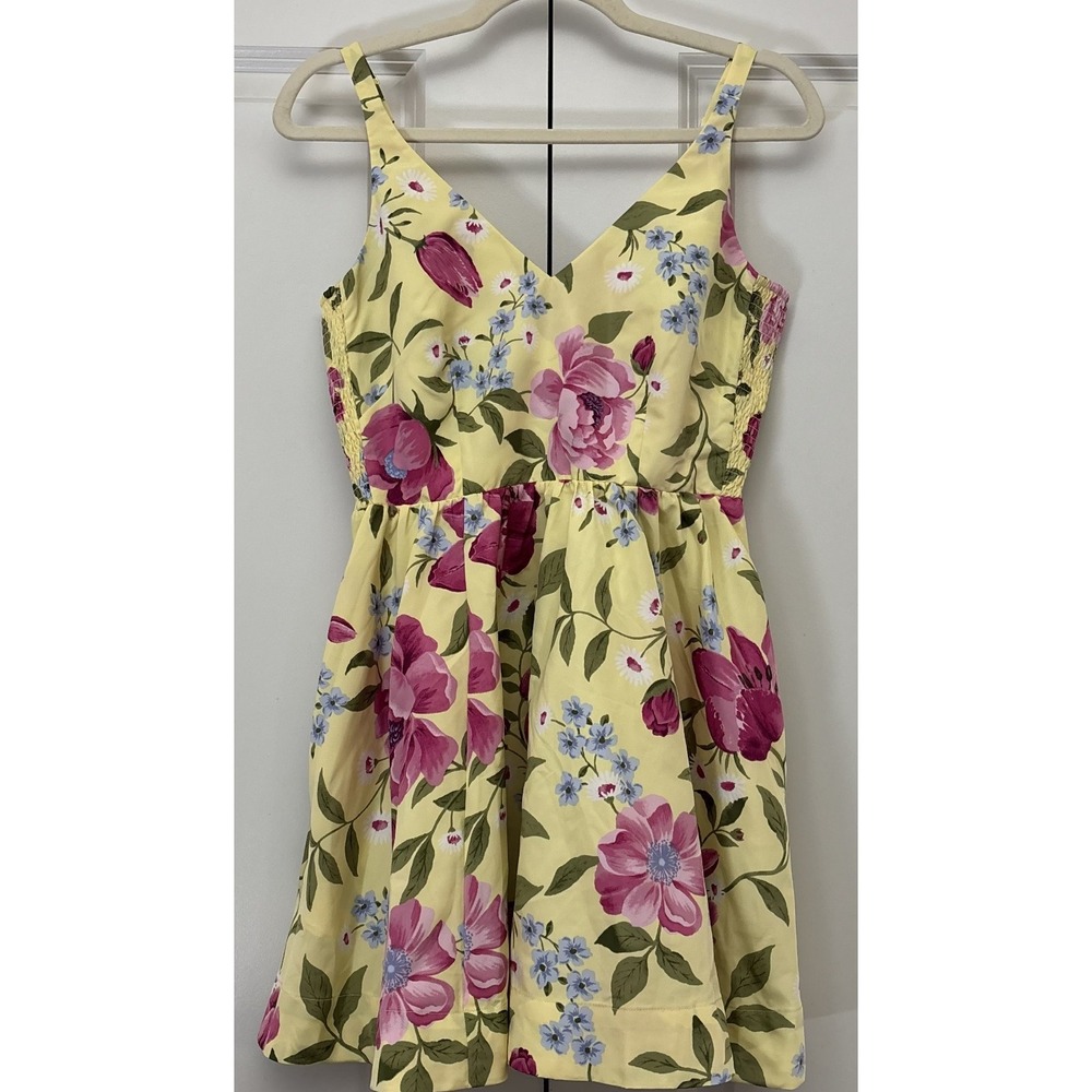 The Occasion By Old Navy Womens Fit & Flare V-Neck Taffeta Mini Yellow Floral PS